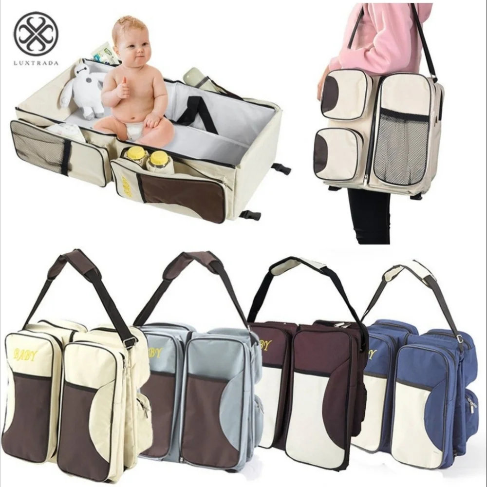 Luxtrada 3 in 1 Diaper Bag Multi-function Baby Diaper Changing Station Tan Brown